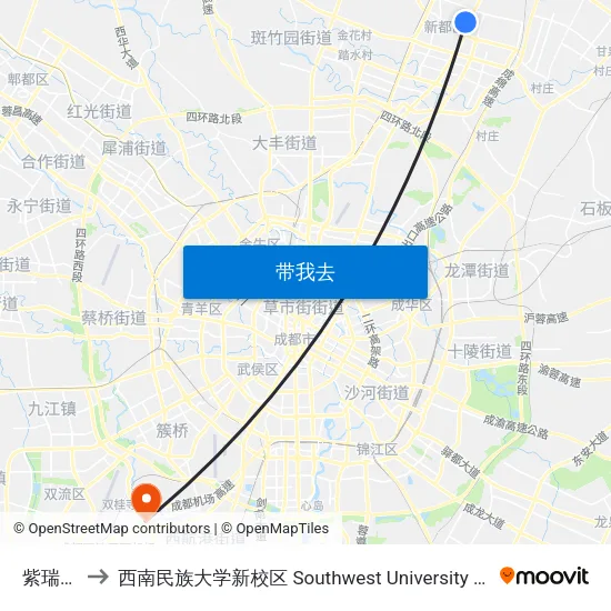 紫瑞花园站 to 西南民族大学新校区 Southwest University for Nationalities (New Campus) map