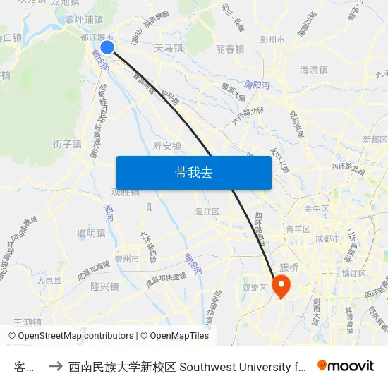 客运中心 to 西南民族大学新校区 Southwest University for Nationalities (New Campus) map
