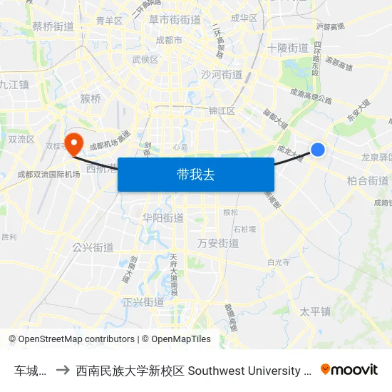 车城大道口 to 西南民族大学新校区 Southwest University for Nationalities (New Campus) map
