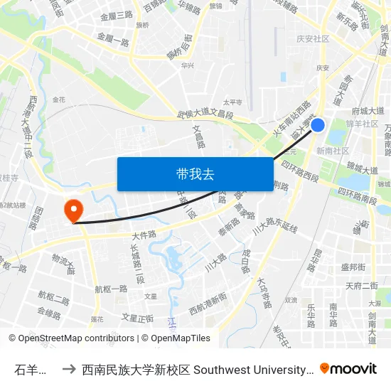石羊场客运站 to 西南民族大学新校区 Southwest University for Nationalities (New Campus) map