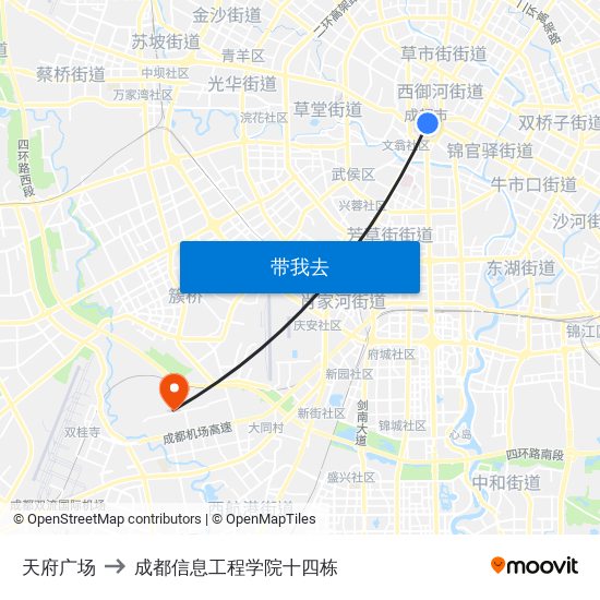 天府广场 to 成都信息工程学院十四栋 map