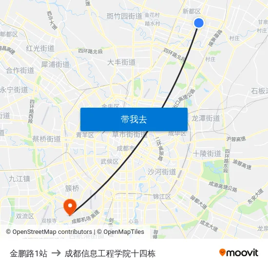 金鹏路1站 to 成都信息工程学院十四栋 map