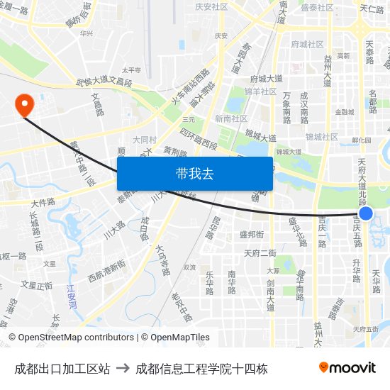 成都出口加工区站 to 成都信息工程学院十四栋 map