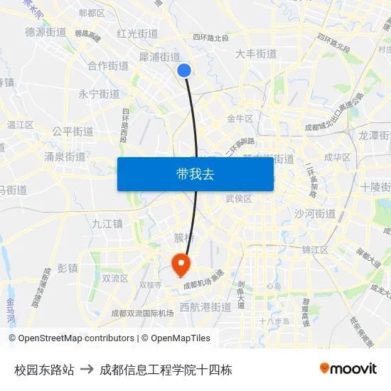 校园东路站 to 成都信息工程学院十四栋 map