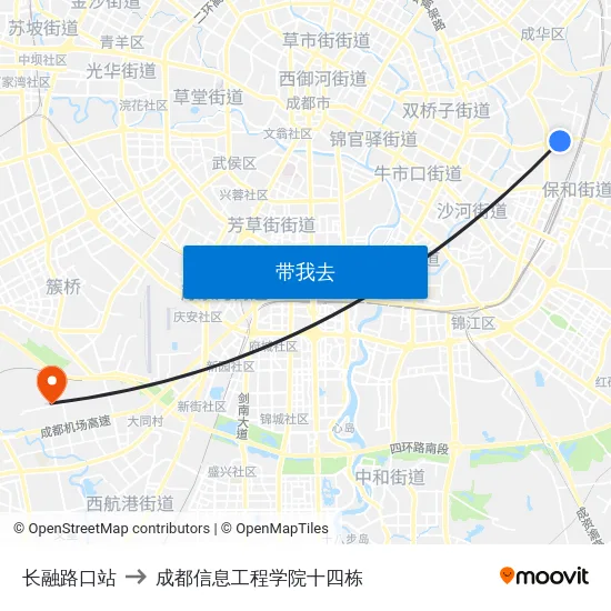 长融路口站 to 成都信息工程学院十四栋 map