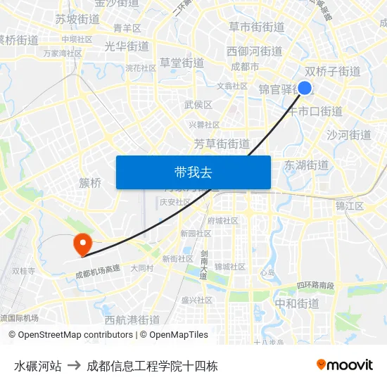 水碾河站 to 成都信息工程学院十四栋 map