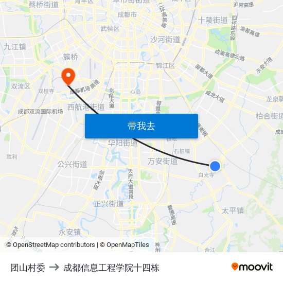 团山村委 to 成都信息工程学院十四栋 map