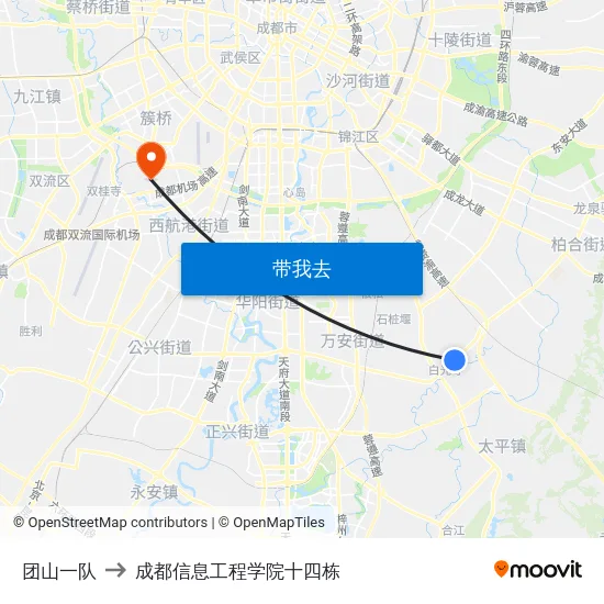 团山一队 to 成都信息工程学院十四栋 map