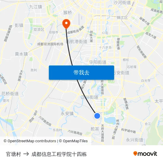 官塘村 to 成都信息工程学院十四栋 map