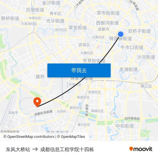 东风大桥站 to 成都信息工程学院十四栋 map