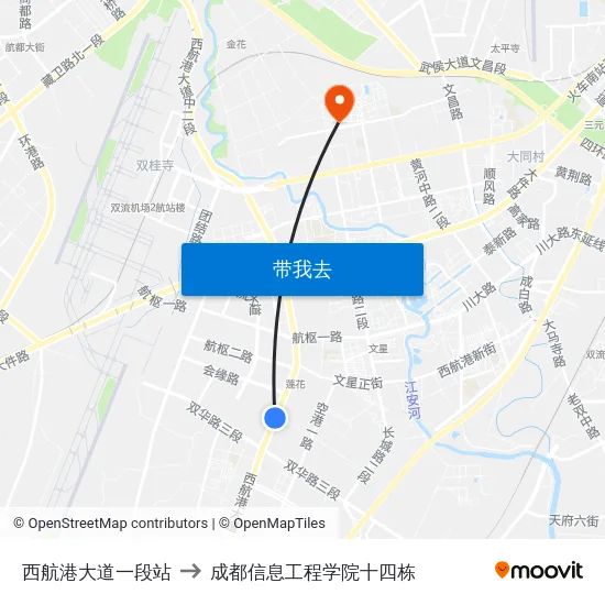 西航港大道一段站 to 成都信息工程学院十四栋 map