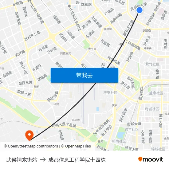 武侯祠东街站 to 成都信息工程学院十四栋 map
