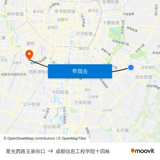星光西路玉泉街口 to 成都信息工程学院十四栋 map