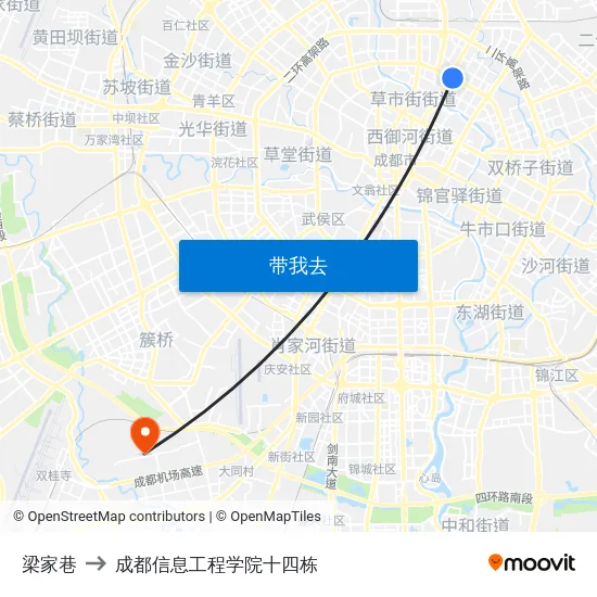 梁家巷 to 成都信息工程学院十四栋 map