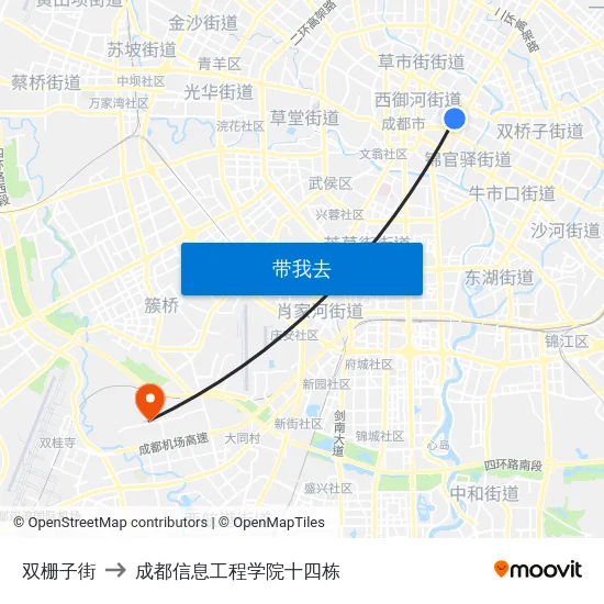 双栅子街 to 成都信息工程学院十四栋 map