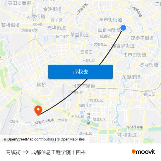 马镇街 to 成都信息工程学院十四栋 map