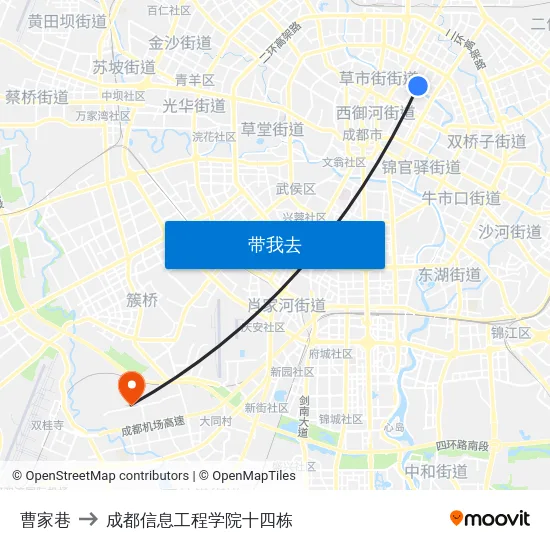 曹家巷 to 成都信息工程学院十四栋 map