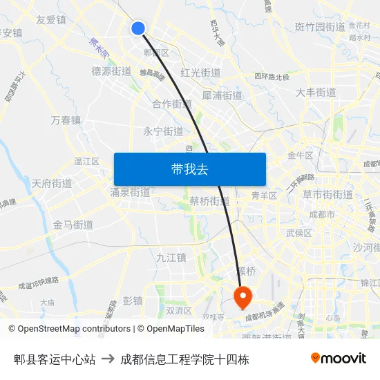 郫县客运中心站 to 成都信息工程学院十四栋 map