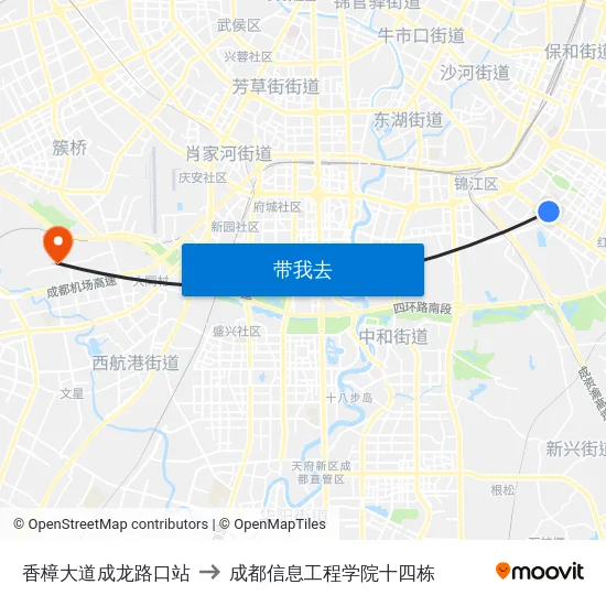 香樟大道成龙路口站 to 成都信息工程学院十四栋 map