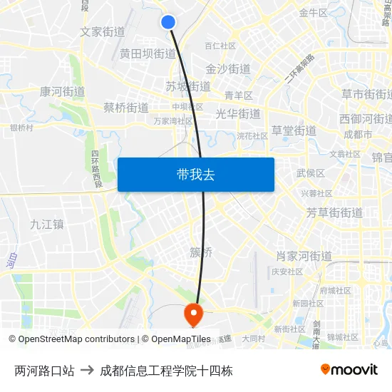 两河路口站 to 成都信息工程学院十四栋 map