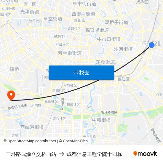 三环路成渝立交桥西站 to 成都信息工程学院十四栋 map