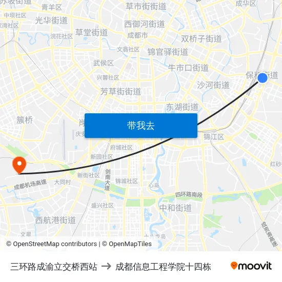 三环路成渝立交桥西站 to 成都信息工程学院十四栋 map