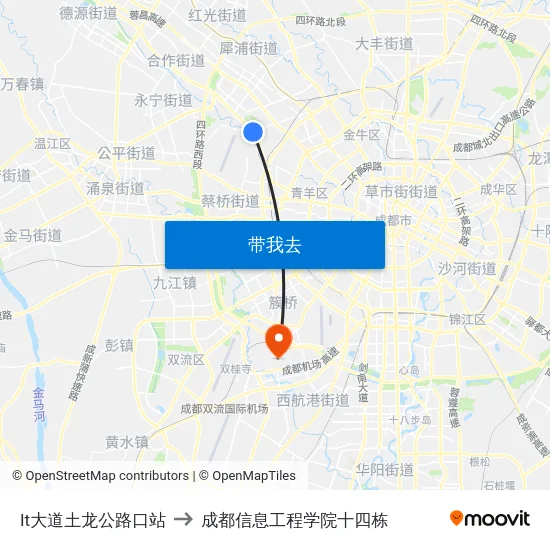 It大道土龙公路口站 to 成都信息工程学院十四栋 map