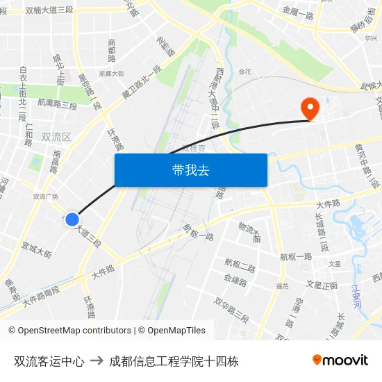双流客运中心 to 成都信息工程学院十四栋 map