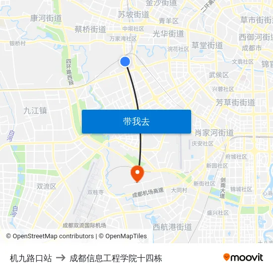 机九路口站 to 成都信息工程学院十四栋 map