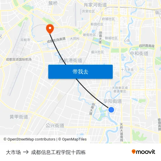 大市场 to 成都信息工程学院十四栋 map