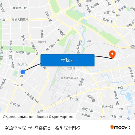 双流中医院 to 成都信息工程学院十四栋 map