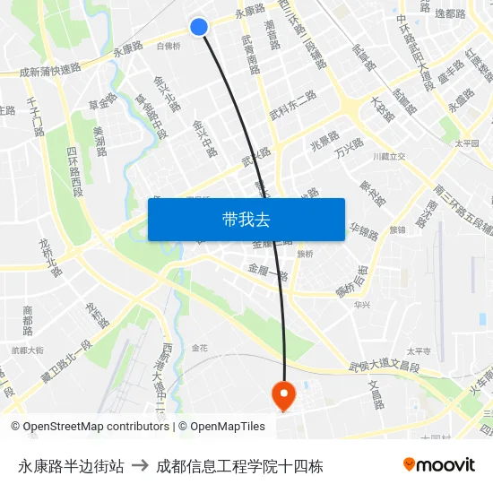 永康路半边街站 to 成都信息工程学院十四栋 map