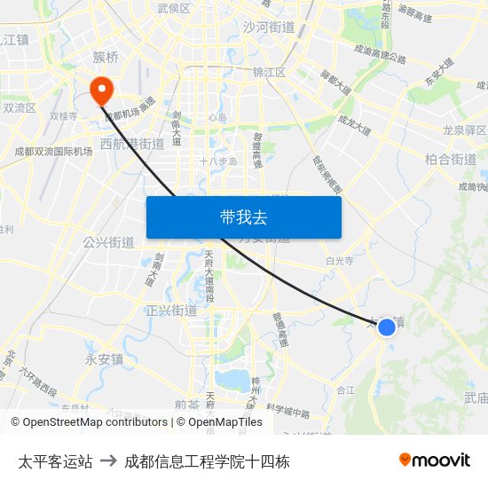 太平客运站 to 成都信息工程学院十四栋 map
