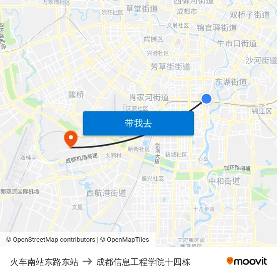 火车南站东路东站 to 成都信息工程学院十四栋 map