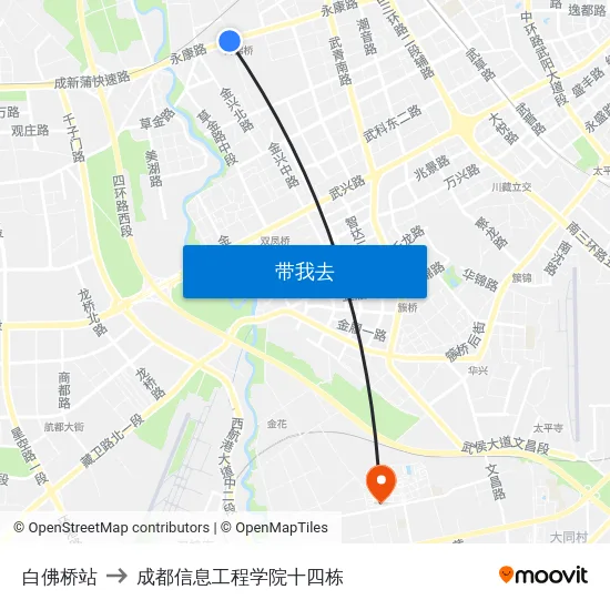 白佛桥站 to 成都信息工程学院十四栋 map