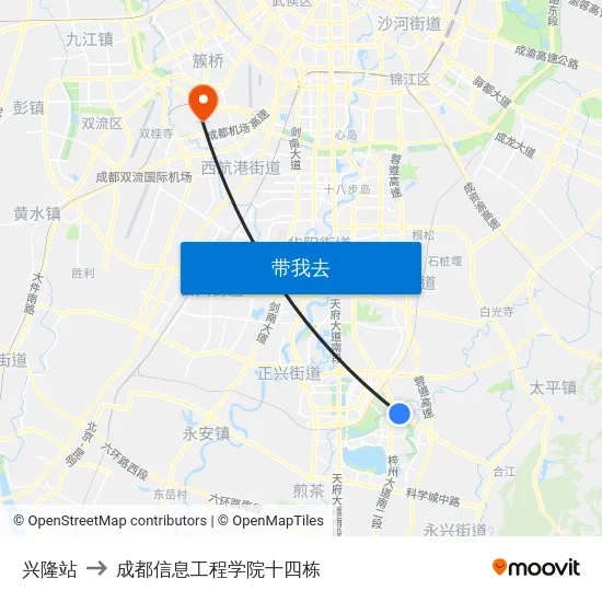 兴隆站 to 成都信息工程学院十四栋 map