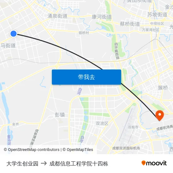 大学生创业园 to 成都信息工程学院十四栋 map