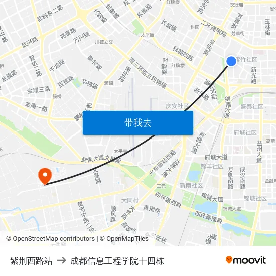紫荆西路站 to 成都信息工程学院十四栋 map