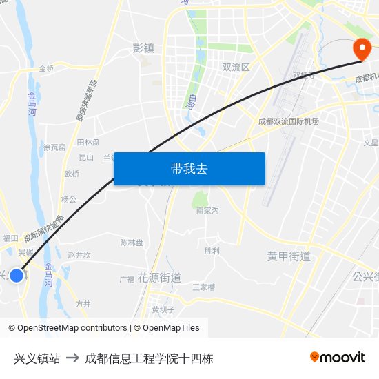 兴义镇站 to 成都信息工程学院十四栋 map