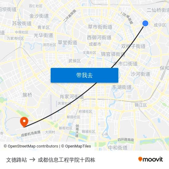文德路站 to 成都信息工程学院十四栋 map