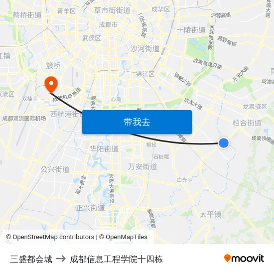 三盛都会城 to 成都信息工程学院十四栋 map
