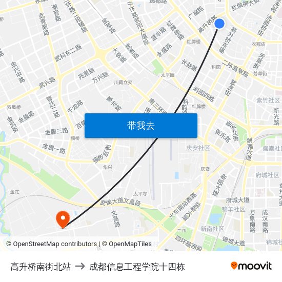 高升桥南街北站 to 成都信息工程学院十四栋 map