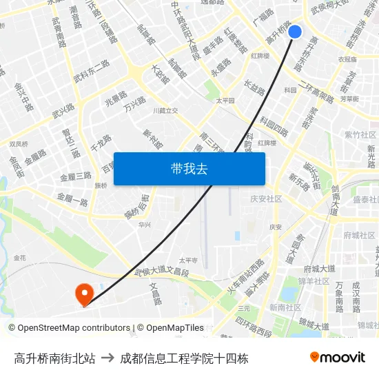 高升桥南街北站 to 成都信息工程学院十四栋 map