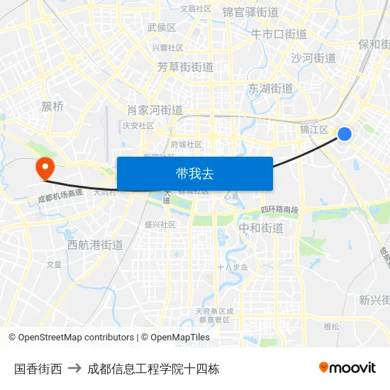 国香街西 to 成都信息工程学院十四栋 map