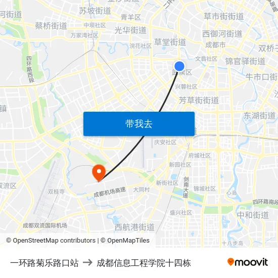 一环路菊乐路口站 to 成都信息工程学院十四栋 map