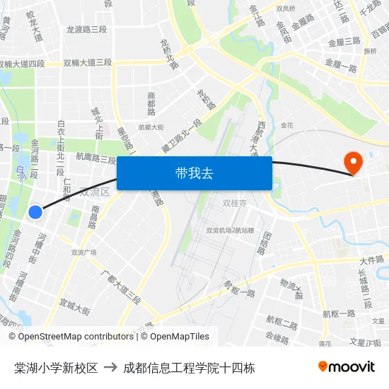 棠湖小学新校区 to 成都信息工程学院十四栋 map