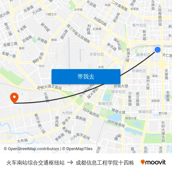 火车南站综合交通枢纽站 to 成都信息工程学院十四栋 map