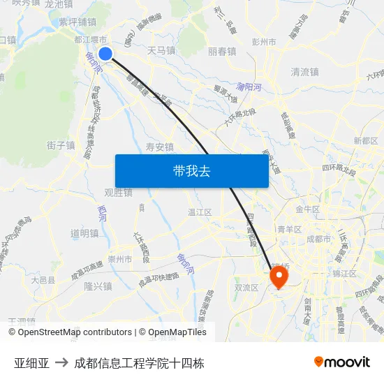 亚细亚 to 成都信息工程学院十四栋 map