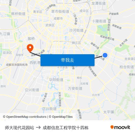 师大现代花园站 to 成都信息工程学院十四栋 map