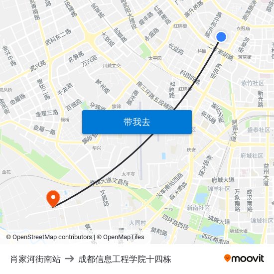 肖家河街南站 to 成都信息工程学院十四栋 map